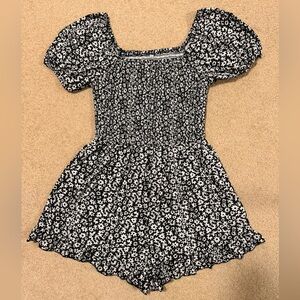 Black & White Floral Smocked Romper